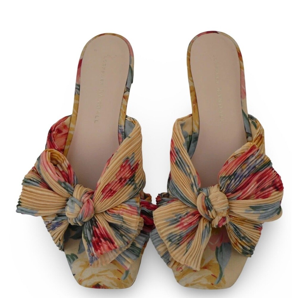 Loeffler Randall Daphne Women's US 5.5 Floral Multicolor Pleated Flat Sandals